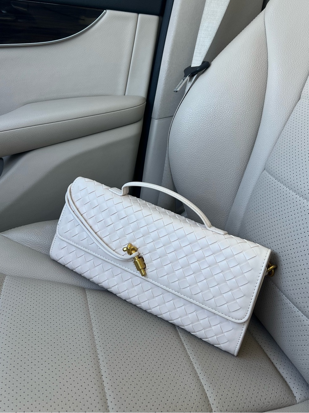 Woven Blush Beige Nude Cutch Bag Crossbody with removable strap Andiamo Bottega